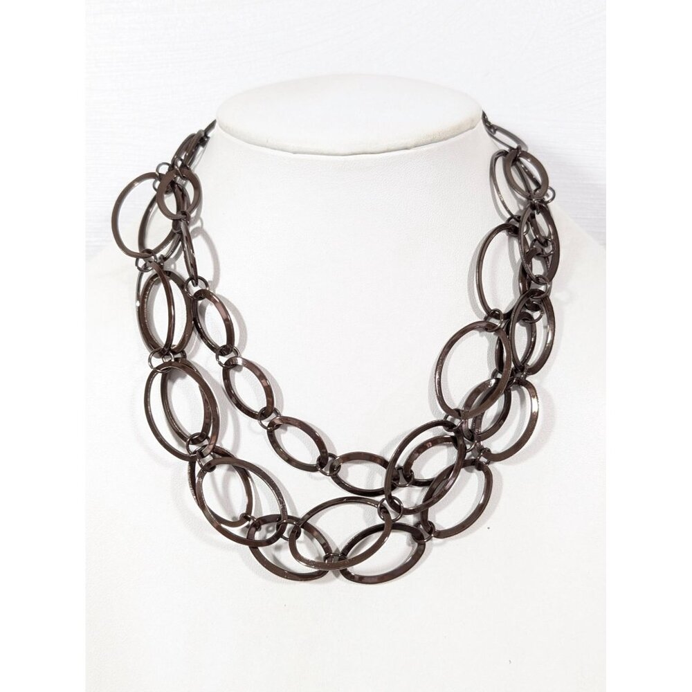 Daisy Fuentes Y2K Necklace Brown Metallic Oval Chain‎ Link Statement 21"